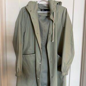 ZARA Hooded Trench Coat in Pale Sage